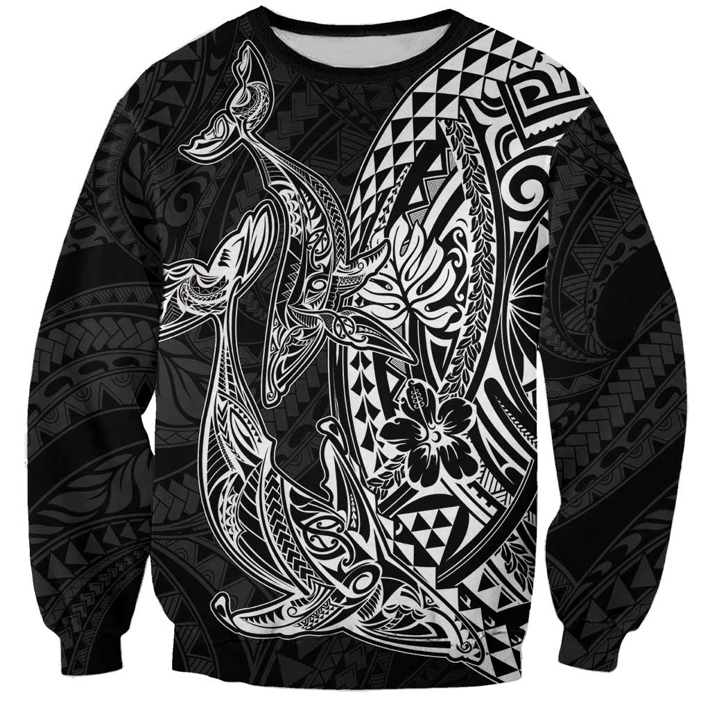 Hawaiian Whales Polynesian Art Motifs Sweatshirt Black Color LT03 Unisex Black - Polynesian Pride