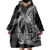 Hawaiian Whales Polynesian Art Motifs Wearable Blanket Hoodie Black Color LT03 - Polynesian Pride