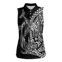 Hawaiian Whales Polynesian Art Motifs Women Sleeveless Polo Shirt Black Color LT03 Female Black - Polynesian Pride