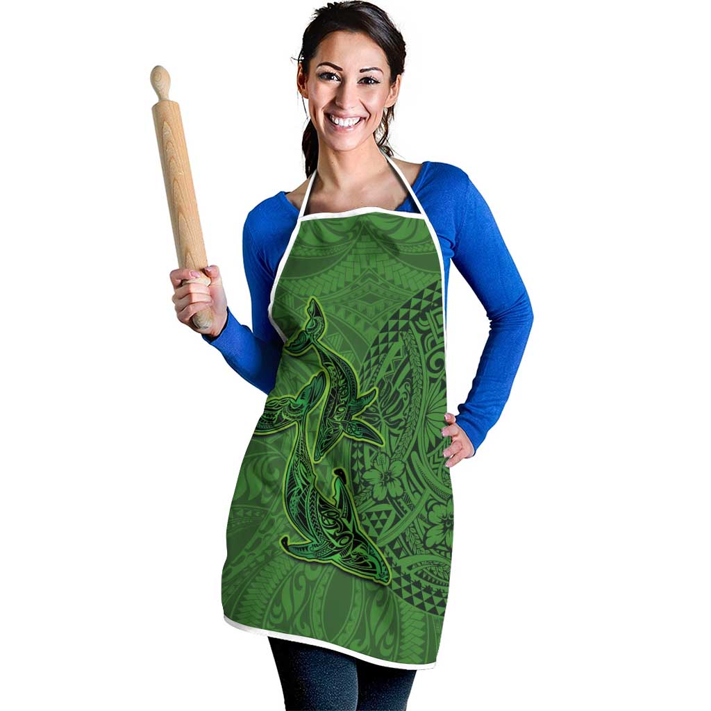 Hawaiian Whales Polynesian Art Motifs Apron Green Color LT03 - Polynesian Pride