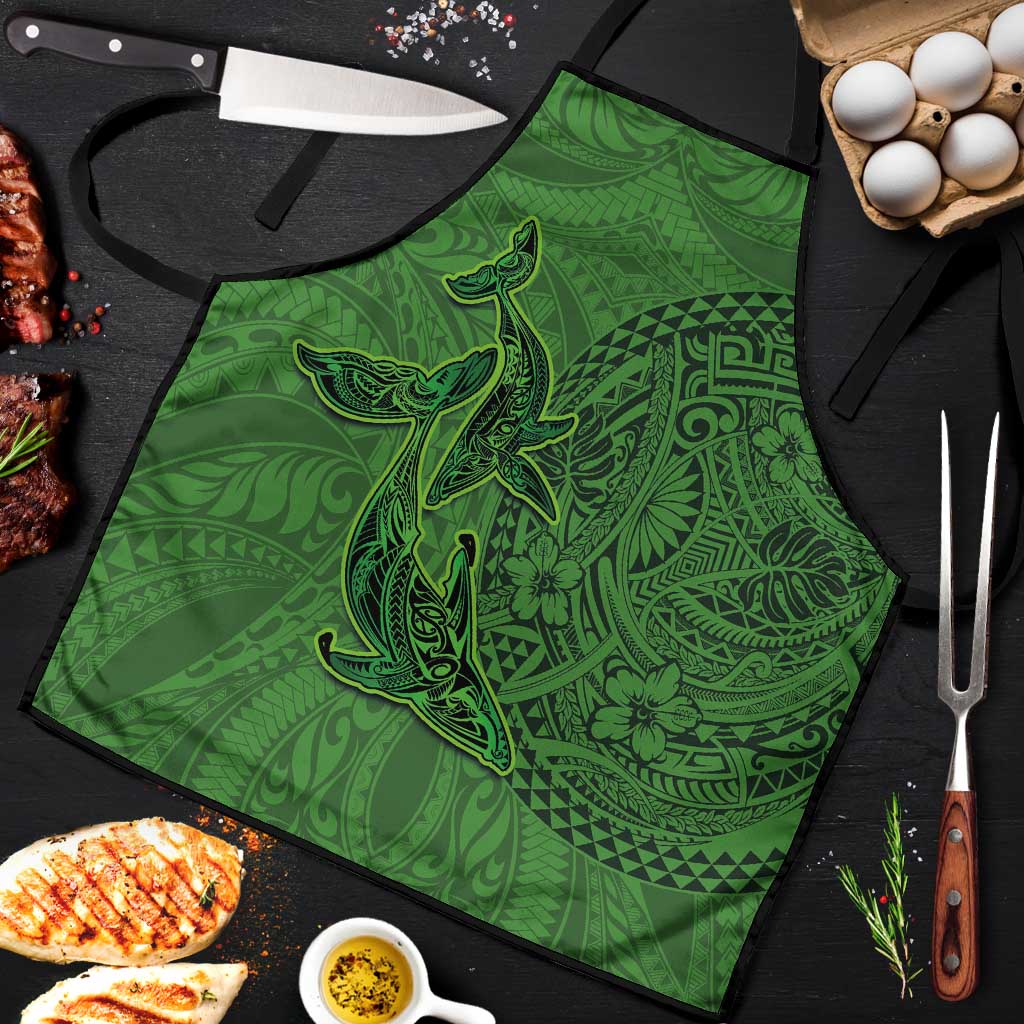 Hawaiian Whales Polynesian Art Motifs Apron Green Color LT03 Green - Polynesian Pride
