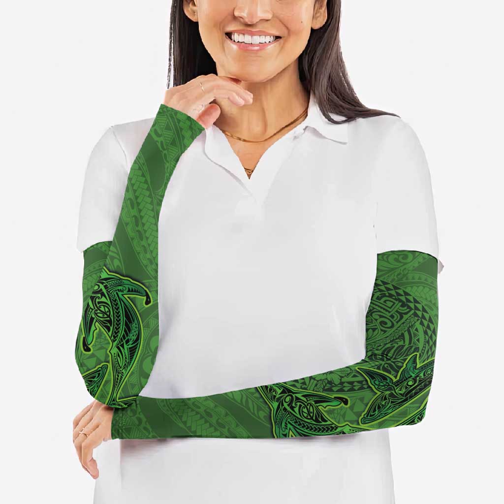 Hawaiian Whales Polynesian Art Motifs Arm Sleeves Green Color - Polynesian Pride