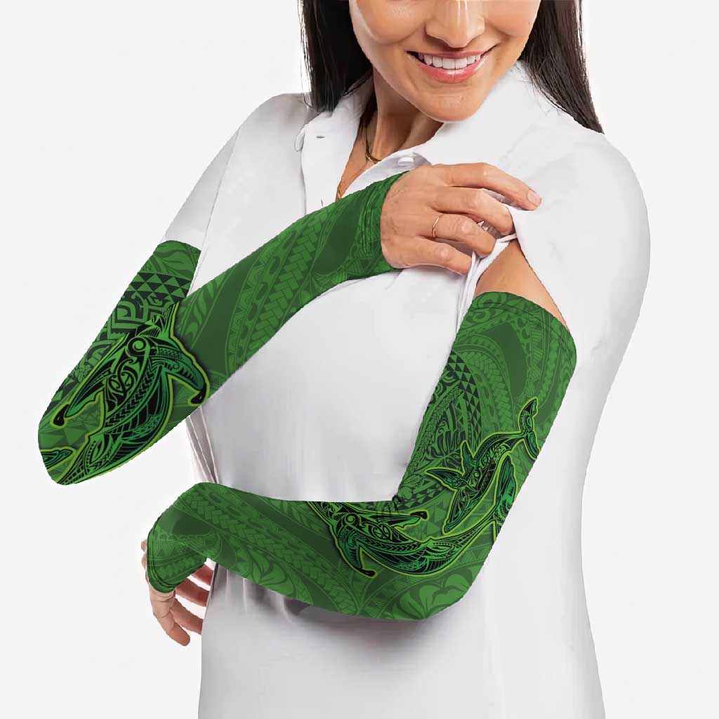 Hawaiian Whales Polynesian Art Motifs Arm Sleeves Green Color - Polynesian Pride