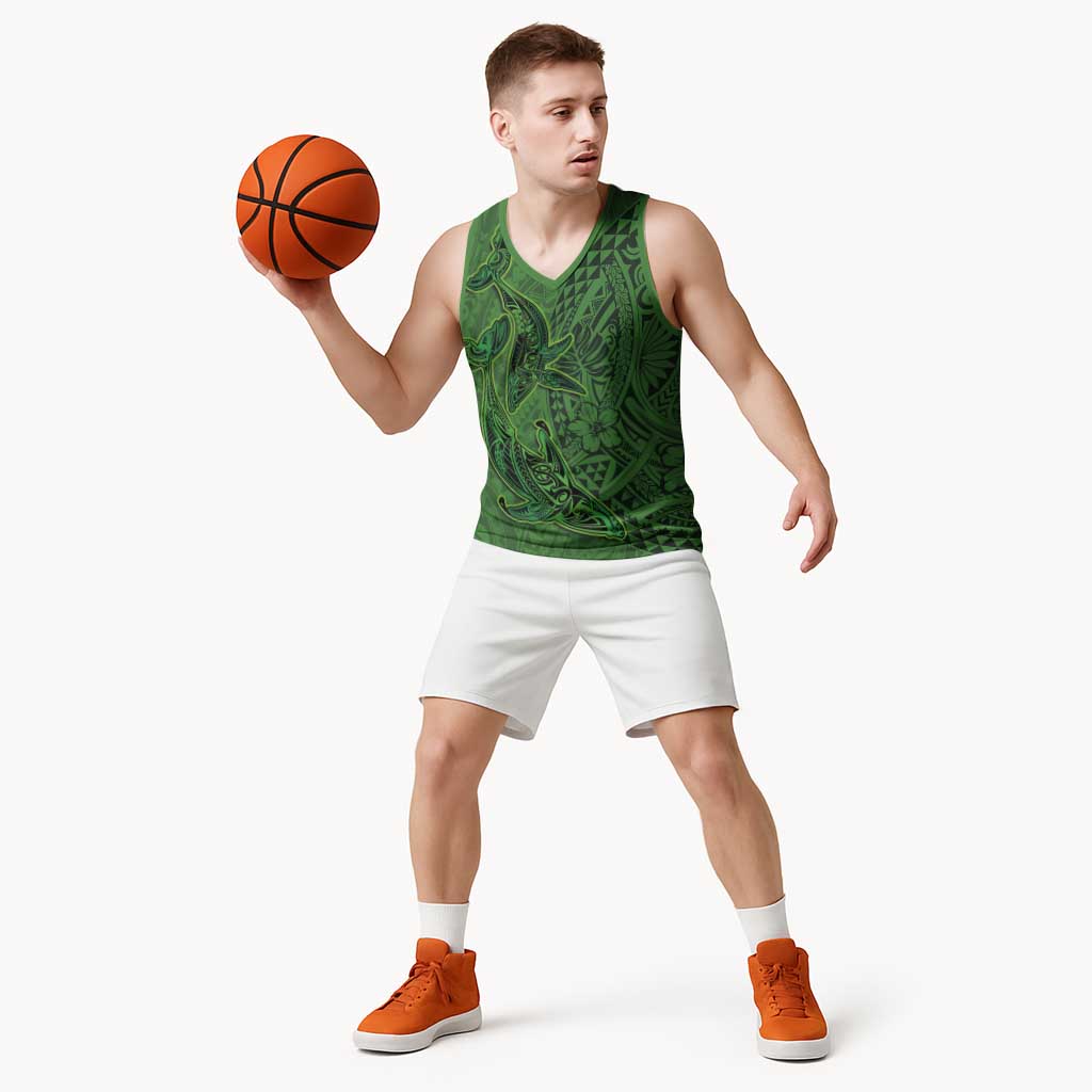 Hawaiian Whales Polynesian Art Motifs Basketball Jersey Green Color - Polynesian Pride