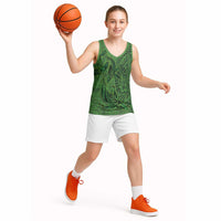 Hawaiian Whales Polynesian Art Motifs Basketball Jersey Green Color - Polynesian Pride