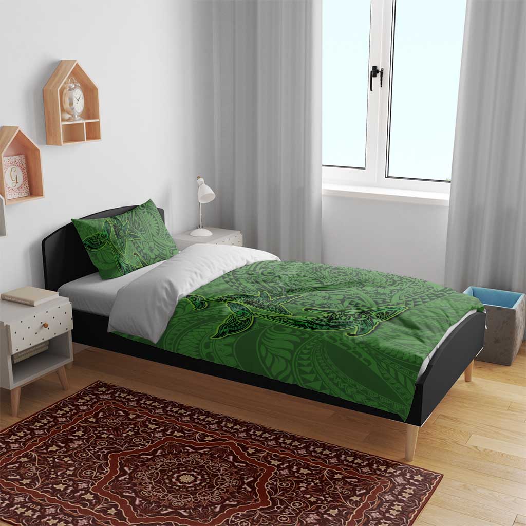 Hawaiian Whales Polynesian Art Motifs Bedding Set Green Color - Polynesian Pride