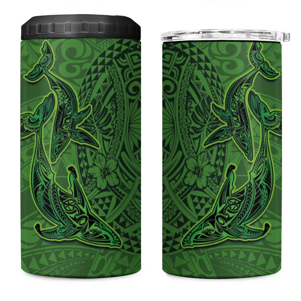 Hawaiian Whales Polynesian Art Motifs 4 in 1 Can Cooler Tumbler Green Color LT03 One Size: 16 oz Green - Polynesian Pride