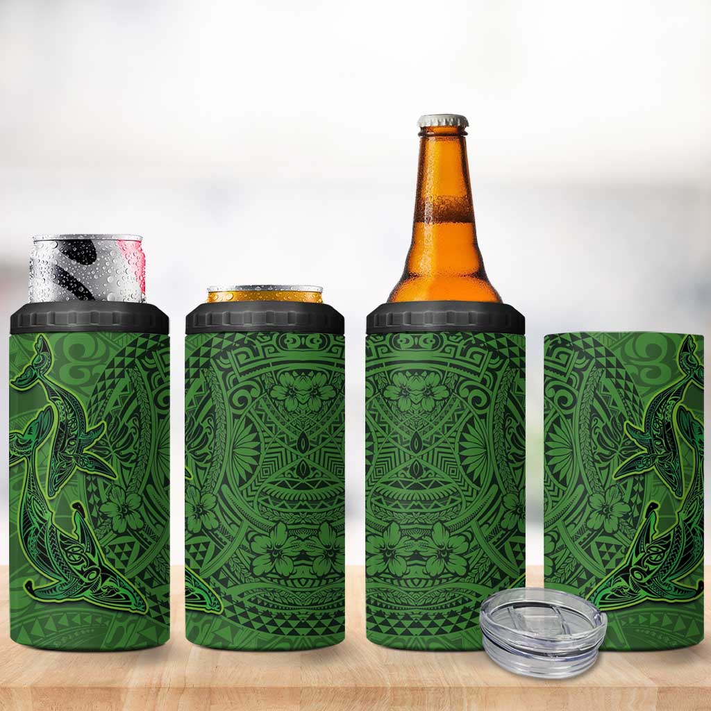 Hawaiian Whales Polynesian Art Motifs 4 in 1 Can Cooler Tumbler Green Color LT03 - Polynesian Pride