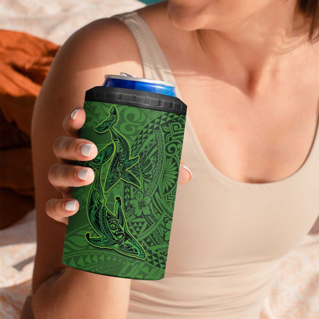 Hawaiian Whales Polynesian Art Motifs 4 in 1 Can Cooler Tumbler Green Color LT03 - Polynesian Pride