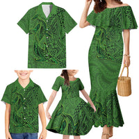 Hawaiian Whales Polynesian Art Motifs Family Matching Mermaid Dress and Hawaiian Shirt Green Color LT03 - Polynesian Pride