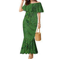 Hawaiian Whales Polynesian Art Motifs Family Matching Mermaid Dress and Hawaiian Shirt Green Color LT03 Mom's Dress Green - Polynesian Pride