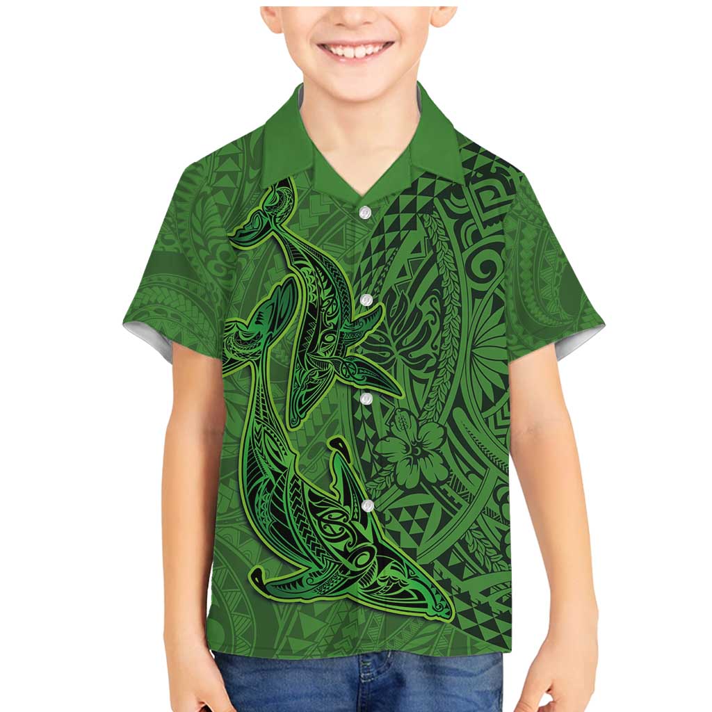 Hawaiian Whales Polynesian Art Motifs Family Matching Mermaid Dress and Hawaiian Shirt Green Color LT03 Son's Shirt Green - Polynesian Pride