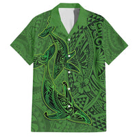 Hawaiian Whales Polynesian Art Motifs Family Matching Off Shoulder Maxi Dress and Hawaiian Shirt Green Color LT03 Dad's Shirt - Short Sleeve Green - Polynesian Pride