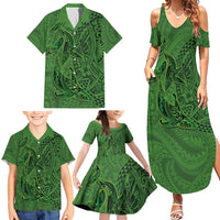 Hawaiian Whales Polynesian Art Motifs Family Matching Summer Maxi Dress and Hawaiian Shirt Green Color LT03 - Polynesian Pride