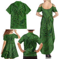 Hawaiian Whales Polynesian Art Motifs Family Matching Summer Maxi Dress and Hawaiian Shirt Green Color LT03 - Polynesian Pride