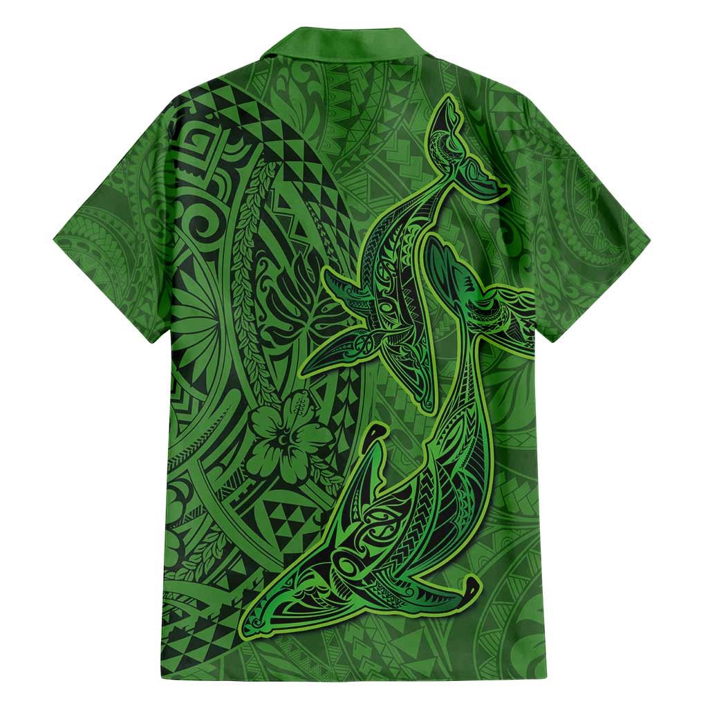 Hawaiian Whales Polynesian Art Motifs Family Matching Summer Maxi Dress and Hawaiian Shirt Green Color LT03 - Polynesian Pride