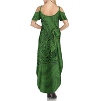 Hawaiian Whales Polynesian Art Motifs Family Matching Summer Maxi Dress and Hawaiian Shirt Green Color LT03 - Polynesian Pride