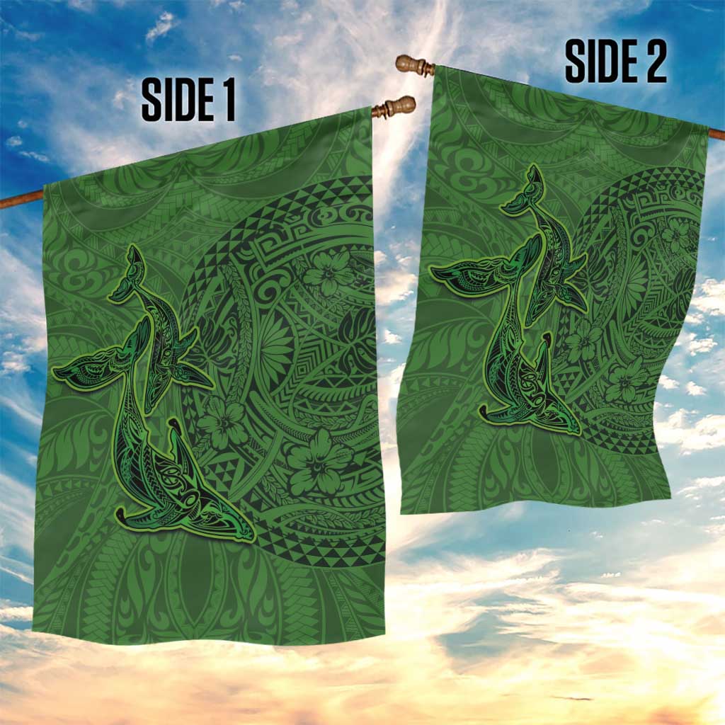Hawaiian Whales Polynesian Art Motifs Garden Flag Green Color - Polynesian Pride