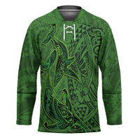 Hawaiian Whales Polynesian Art Motifs Hockey Jersey Green Color - Polynesian Pride