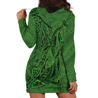 Hawaiian Whales Polynesian Art Motifs Hoodie Dress Green Color LT03 - Polynesian Pride