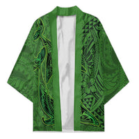 Hawaiian Whales Polynesian Art Motifs Kimono Green Color - Polynesian Pride