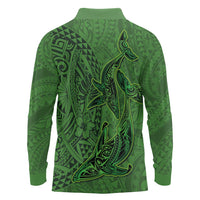 Hawaiian Whales Polynesian Art Motifs Long Sleeve Polo Shirt Green Color LT03 - Polynesian Pride