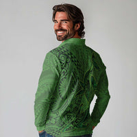 Hawaiian Whales Polynesian Art Motifs Long Sleeve Polo Shirt Green Color LT03 - Polynesian Pride