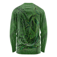 Hawaiian Whales Polynesian Art Motifs Long Sleeve Shirt Green Color LT03 - Polynesian Pride