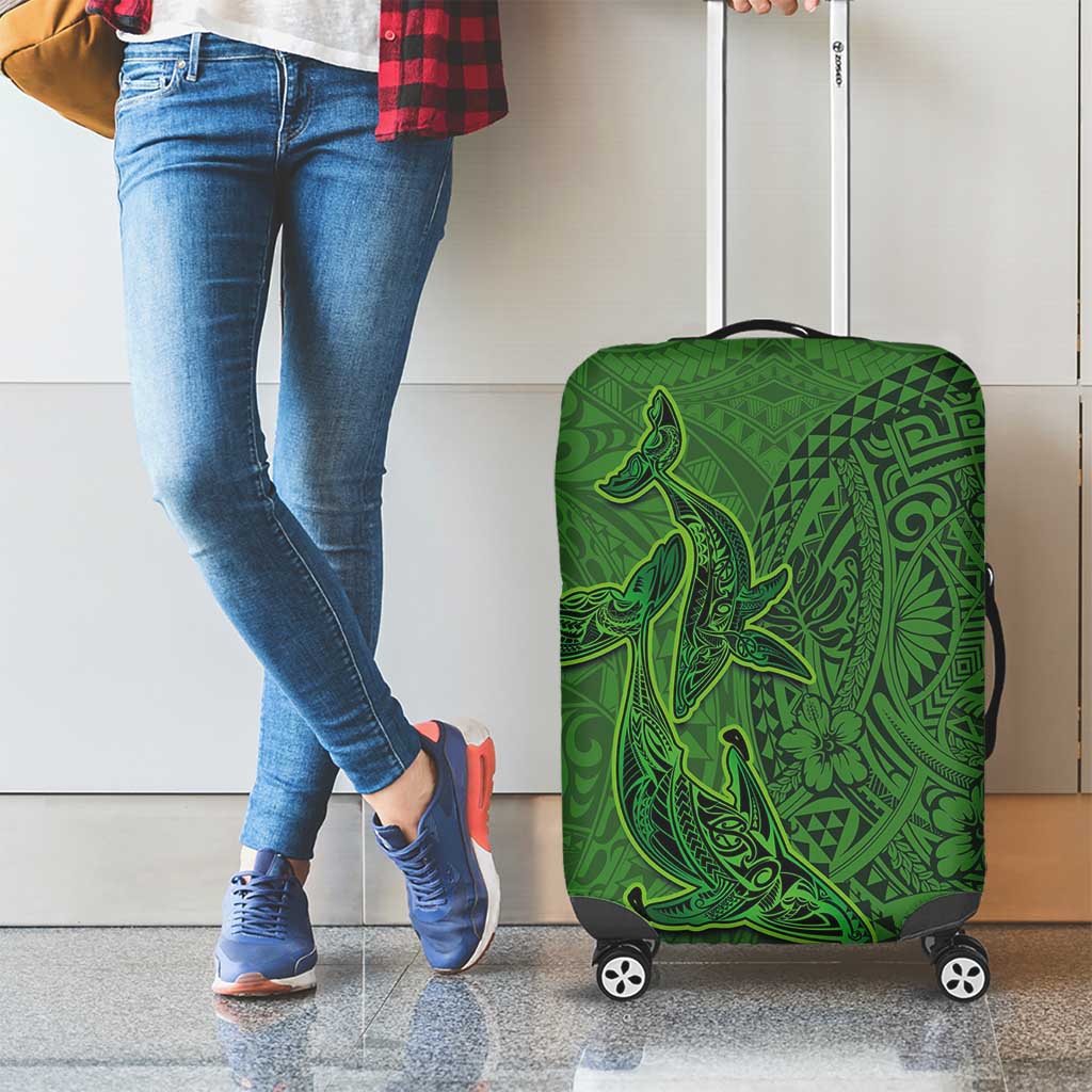 Hawaiian Whales Polynesian Art Motifs Luggage Cover Green Color - Polynesian Pride