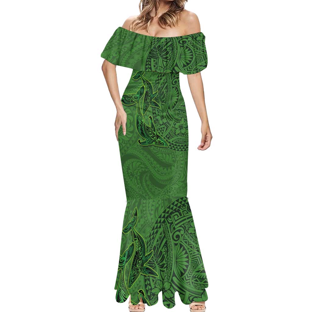 Hawaiian Whales Polynesian Art Motifs Mermaid Dress Green Color LT03 - Polynesian Pride