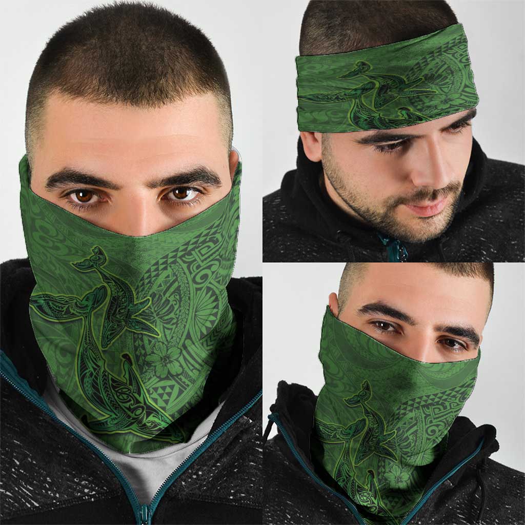 Hawaiian Whales Polynesian Art Motifs Neck Gaiter Green Color - Polynesian Pride