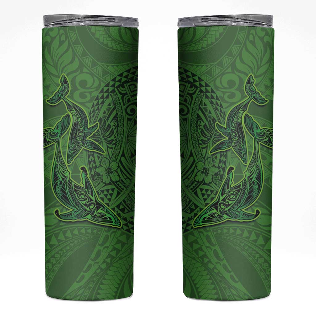 Hawaiian Whales Polynesian Art Motifs Skinny Tumbler Green Color LT03 Green - Polynesian Pride
