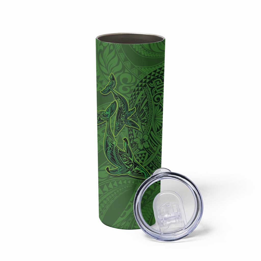 Hawaiian Whales Polynesian Art Motifs Skinny Tumbler Green Color LT03 - Polynesian Pride