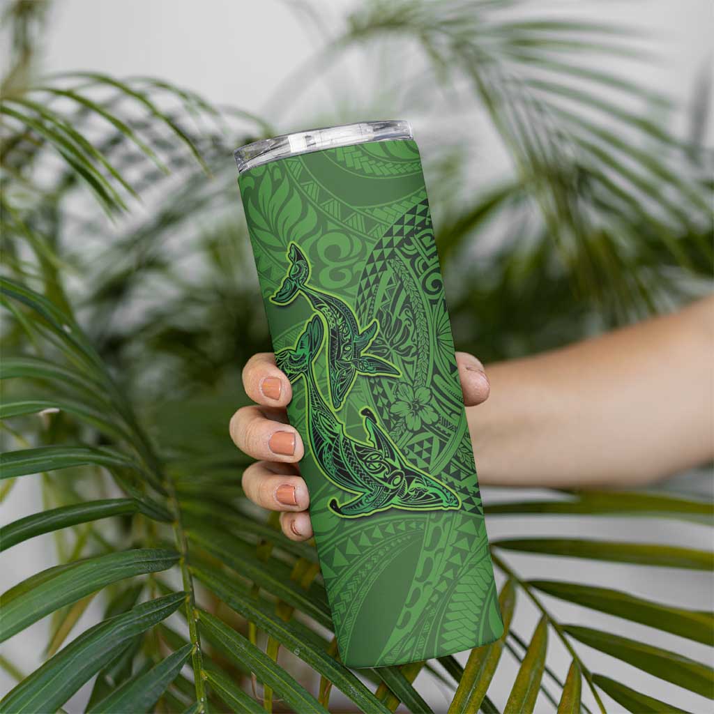 Hawaiian Whales Polynesian Art Motifs Skinny Tumbler Green Color LT03 - Polynesian Pride
