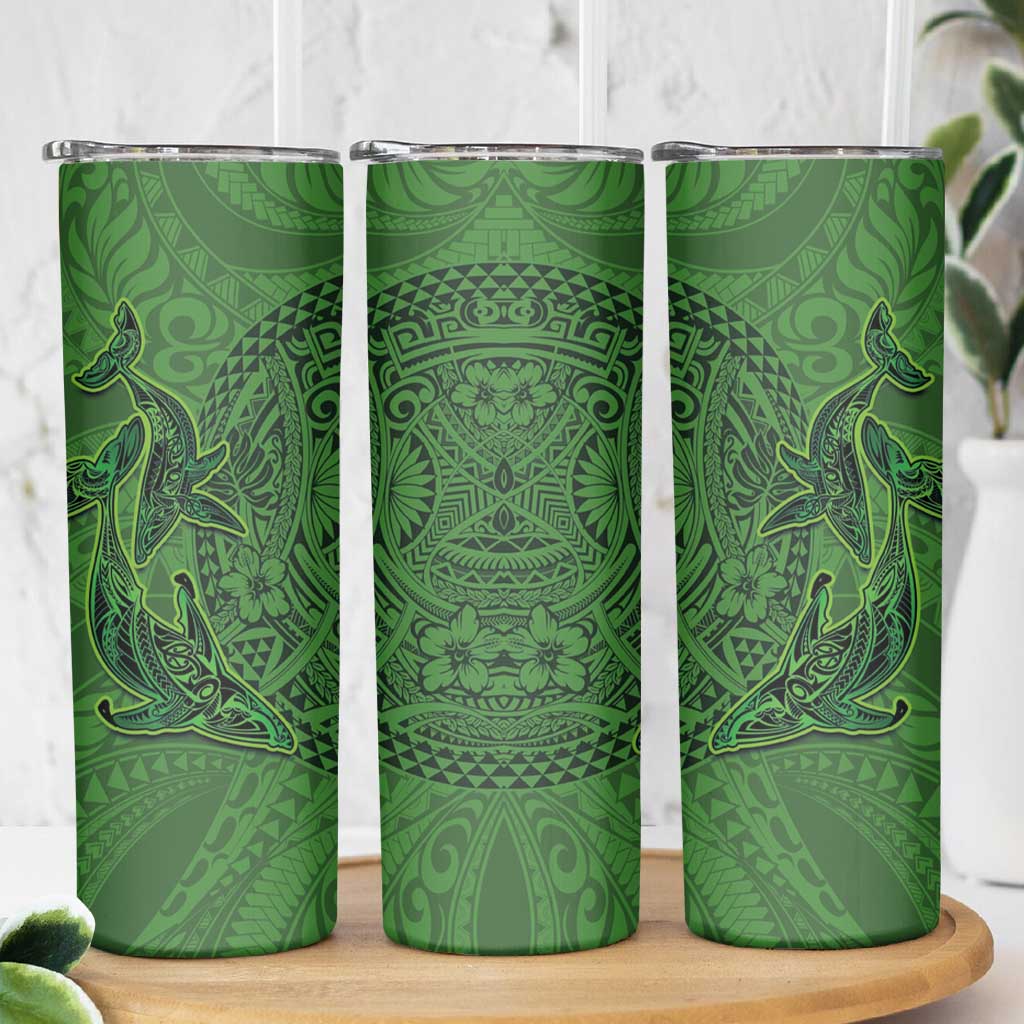 Hawaiian Whales Polynesian Art Motifs Skinny Tumbler Green Color LT03 - Polynesian Pride
