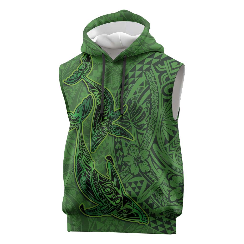 Hawaiian Whales Polynesian Art Motifs Sleeveless Hoodie Green Color LT03 Green - Polynesian Pride