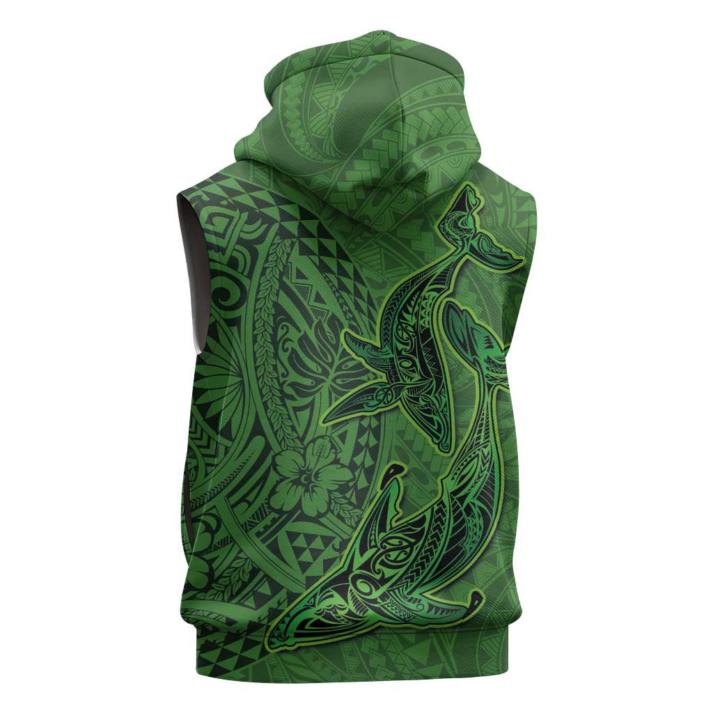 Hawaiian Whales Polynesian Art Motifs Sleeveless Hoodie Green Color LT03 - Polynesian Pride