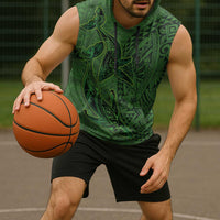 Hawaiian Whales Polynesian Art Motifs Sleeveless Hoodie Green Color LT03 - Polynesian Pride