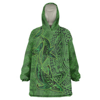 Hawaiian Whales Polynesian Art Motifs Wearable Blanket Hoodie Green Color LT03 One Size Green - Polynesian Pride