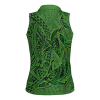 Hawaiian Whales Polynesian Art Motifs Women Sleeveless Polo Shirt Green Color LT03 - Polynesian Pride