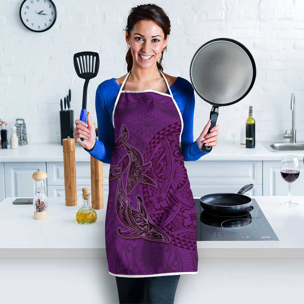 Hawaiian Whales Polynesian Art Motifs Apron Purple Color - Polynesian Pride