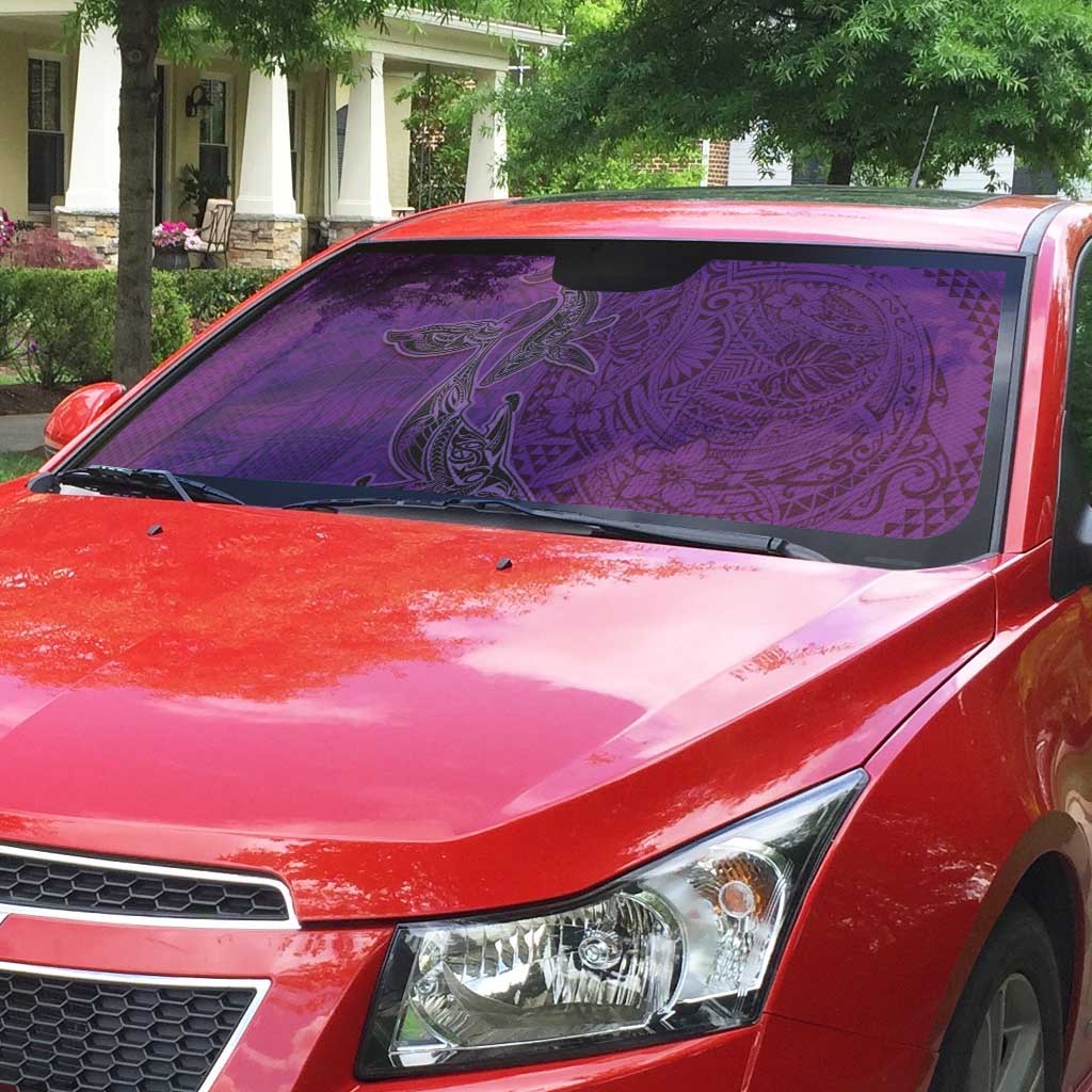Hawaiian Whales Polynesian Art Motifs Auto Sun Shade Purple Color - Polynesian Pride