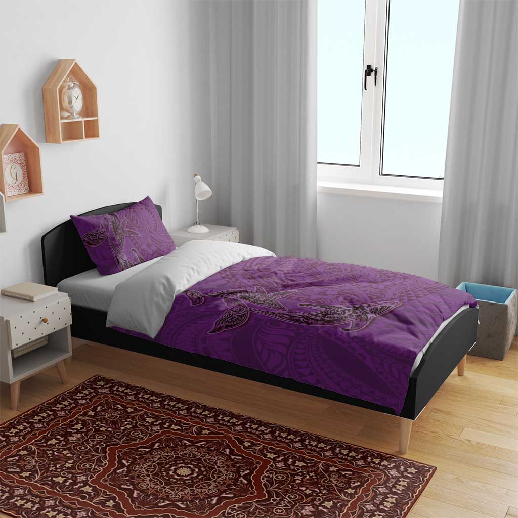 Hawaiian Whales Polynesian Art Motifs Bedding Set Purple Color - Polynesian Pride