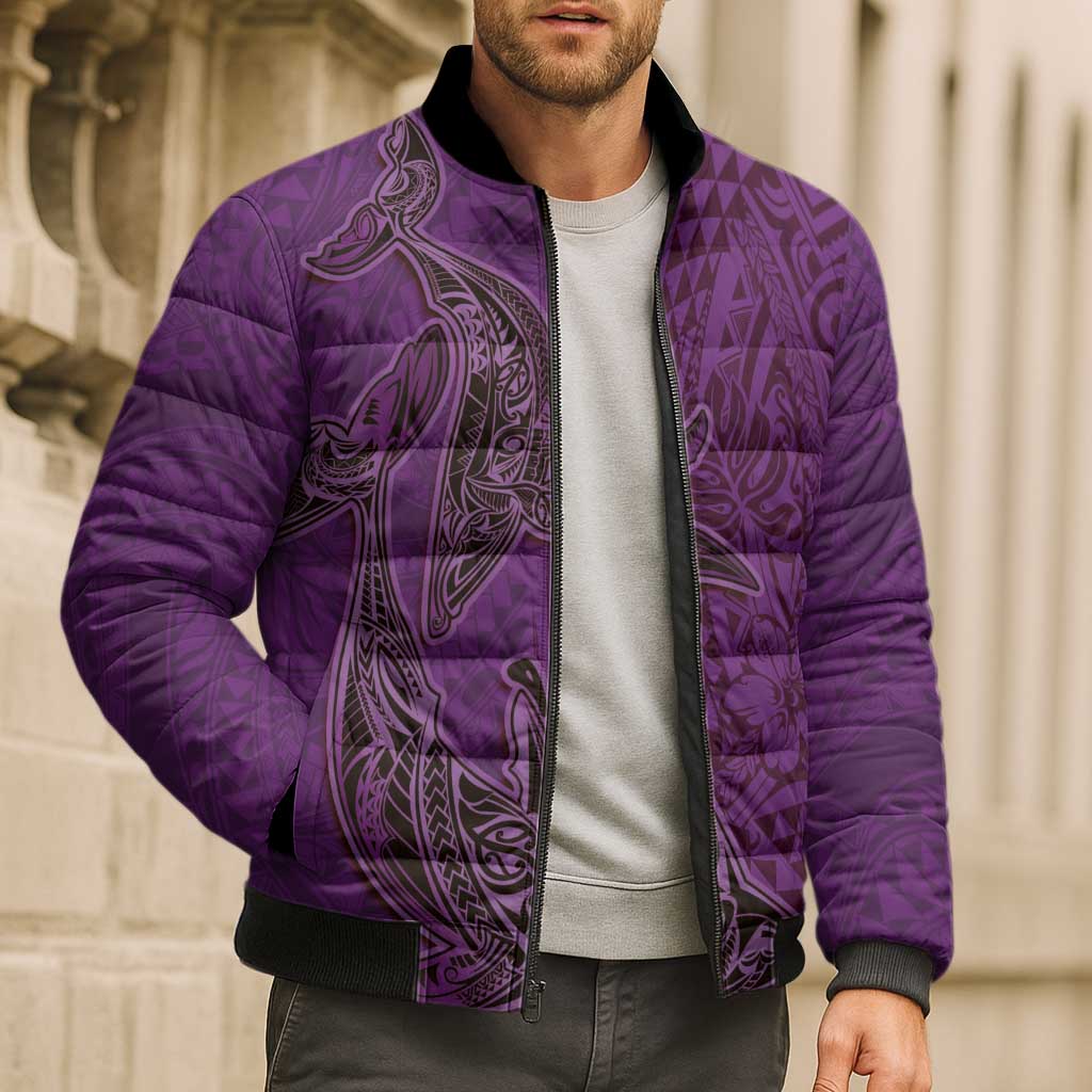 Hawaiian Whales Polynesian Art Motifs Bomber Puffer Jacket Purple Color - Polynesian Pride