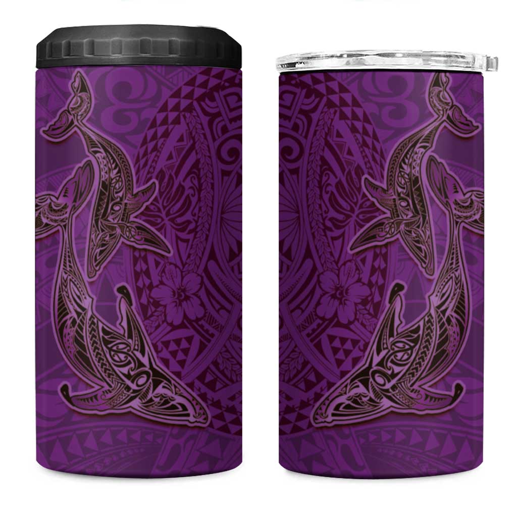 Hawaiian Whales Polynesian Art Motifs 4 in 1 Can Cooler Tumbler Purple Color LT03 One Size: 16 oz Purple - Polynesian Pride