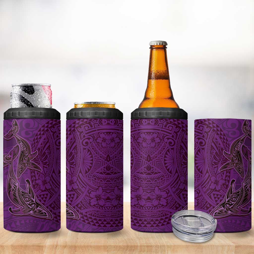 Hawaiian Whales Polynesian Art Motifs 4 in 1 Can Cooler Tumbler Purple Color LT03 - Polynesian Pride