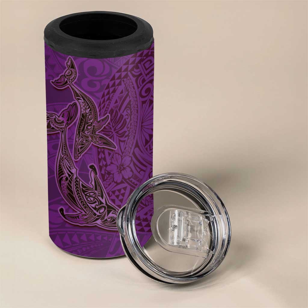 Hawaiian Whales Polynesian Art Motifs 4 in 1 Can Cooler Tumbler Purple Color LT03 - Polynesian Pride