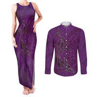 Hawaiian Whales Polynesian Art Motifs Couples Matching Tank Maxi Dress and Long Sleeve Button Shirt Purple Color LT03 Purple - Polynesian Pride