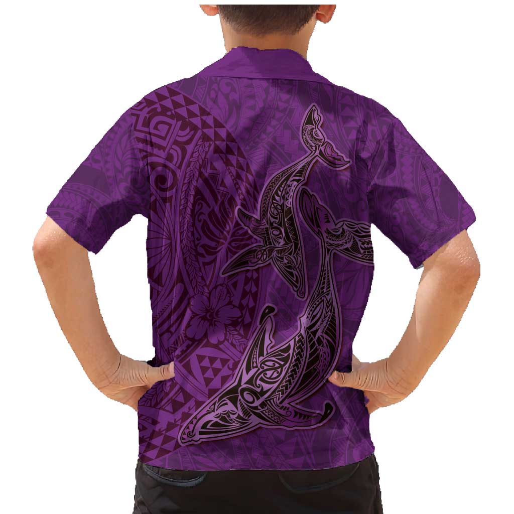 Hawaiian Whales Polynesian Art Motifs Family Matching Mermaid Dress and Hawaiian Shirt Purple Color LT03 - Polynesian Pride