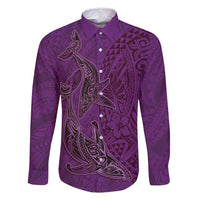 Hawaiian Whales Polynesian Art Motifs Family Matching Mermaid Dress and Hawaiian Shirt Purple Color LT03 Dad's Shirt - Long Sleeve Purple - Polynesian Pride